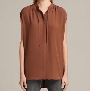 All Saints Raya Terracotta Sleeveless Open Back Blouse Womens Size Medium